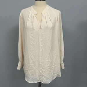 NWT Anne Klein Split Neck Popover Blouse 1X Petal Pleat Ivory Long Sleeve Top